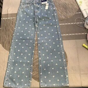 New Old Navy Girl's Size 12 Baggy Wide Leg Jeans--Blue with White hearts